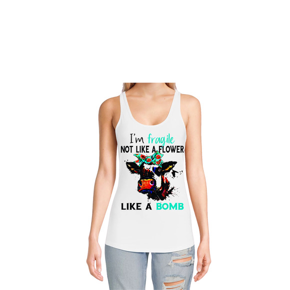 Fragile Not Like a Flower Womens Tank Top White Size Small Polyester Cute Funny - Picture 4 of 4